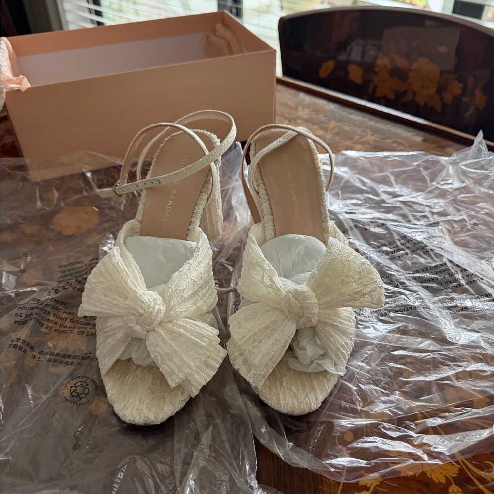 Loeffler Randall Camellia PLL Cream Bow Slingback Sandals - 8 M